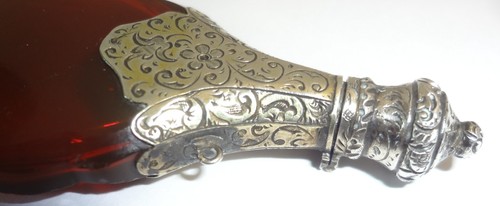 Antike Mini Französisch Silbermontiert Rubin Glas Chatelaine Duft Flasche (LESEN!) - Bild 10 von 20