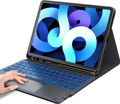 Earto iPad Hülle mit Tastatur 11 Zoll, iPad Pro,Air Tastatur, 7-Farbige LED