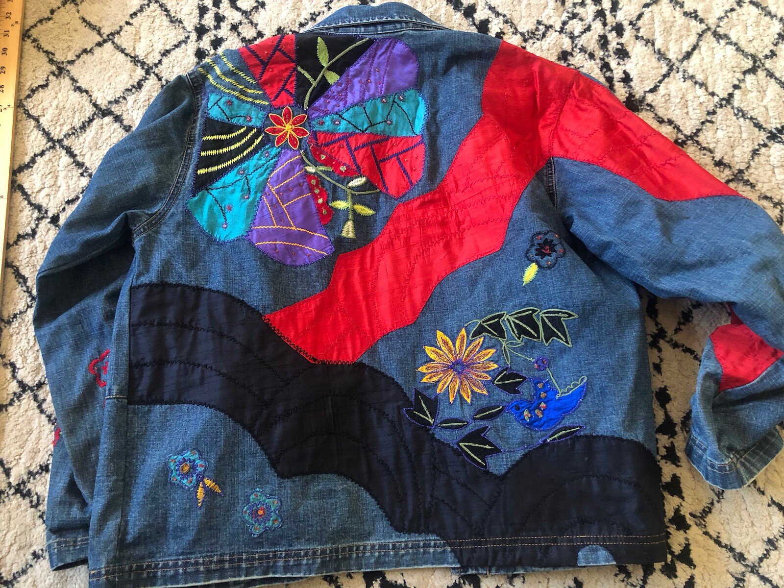 Chico's Design Jean Jacket Patchwork Silk Embroid… - image 2
