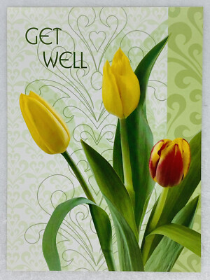 Get Well Card Yellow Tulips Art  Many Happy Thoughts Are Sent Your Way  P3