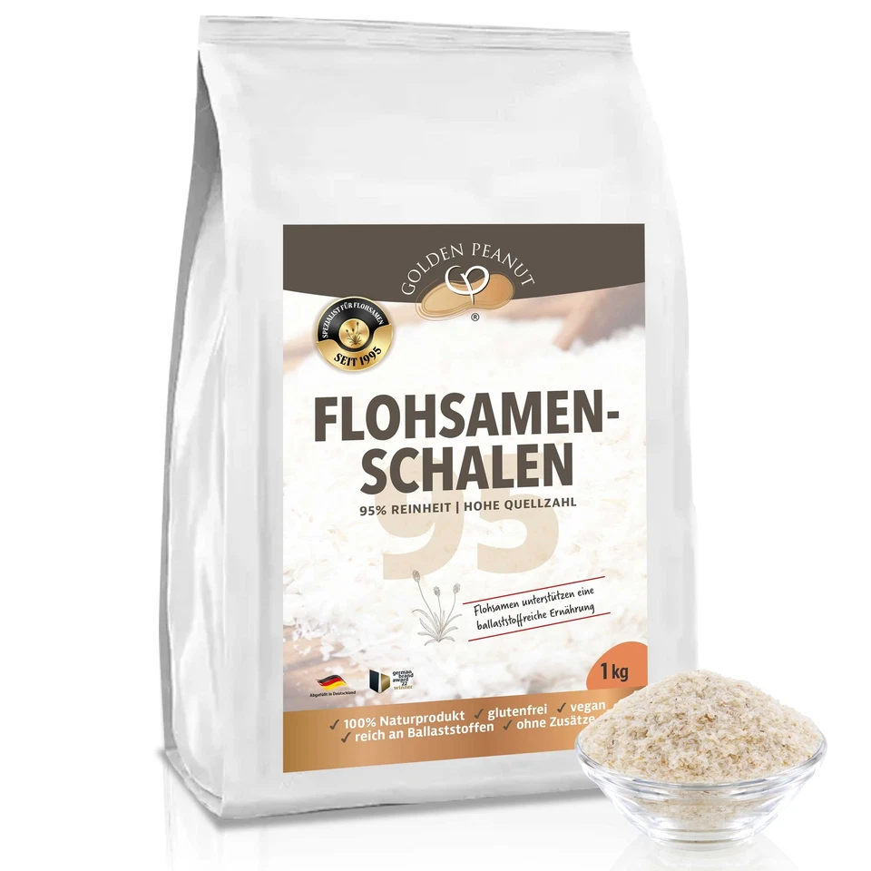GOLDEN PEANUT Flohsamenschalen 95% 1kg Ballaststoffe glutenfrei vegan Psyllium Husks sättigend