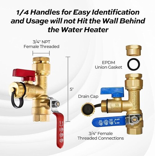 3/4 Inch IPS Isolator Tankless Water Heater Service Valve Kit For Rheem Vevor - 第 4/7 張圖片