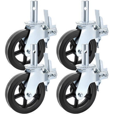 4PCS Scaffolding Caster 8'' x 2'' Black Wheels w/ Locking Brakes 1-3/8'' 4400LBS