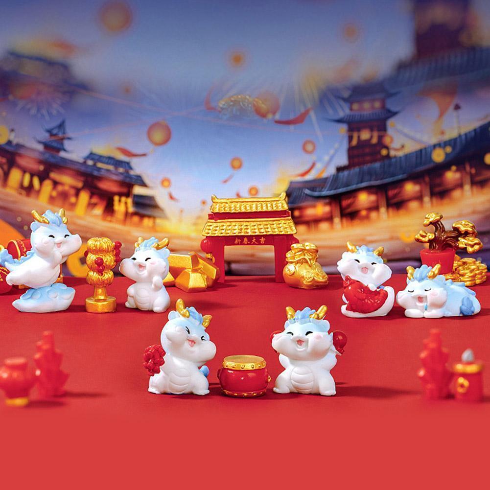 2024 Chinesische Neujahrsgeschenke, Figuren, Miniatur-Cartoon-Drachen, E3R0