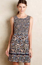 Maeve Brindille Sheath Dress Size 4 Navy Blue Jacobean Floral Anthropologie