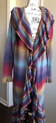 Rancho Estancia Earth Tone Ruffled Long Cardigan Sweater Sz M/L