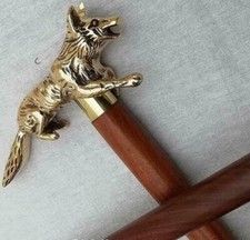Brass Wolf Head Vintage Golden Handle Victorian Wooden Walking stick Shaft cane