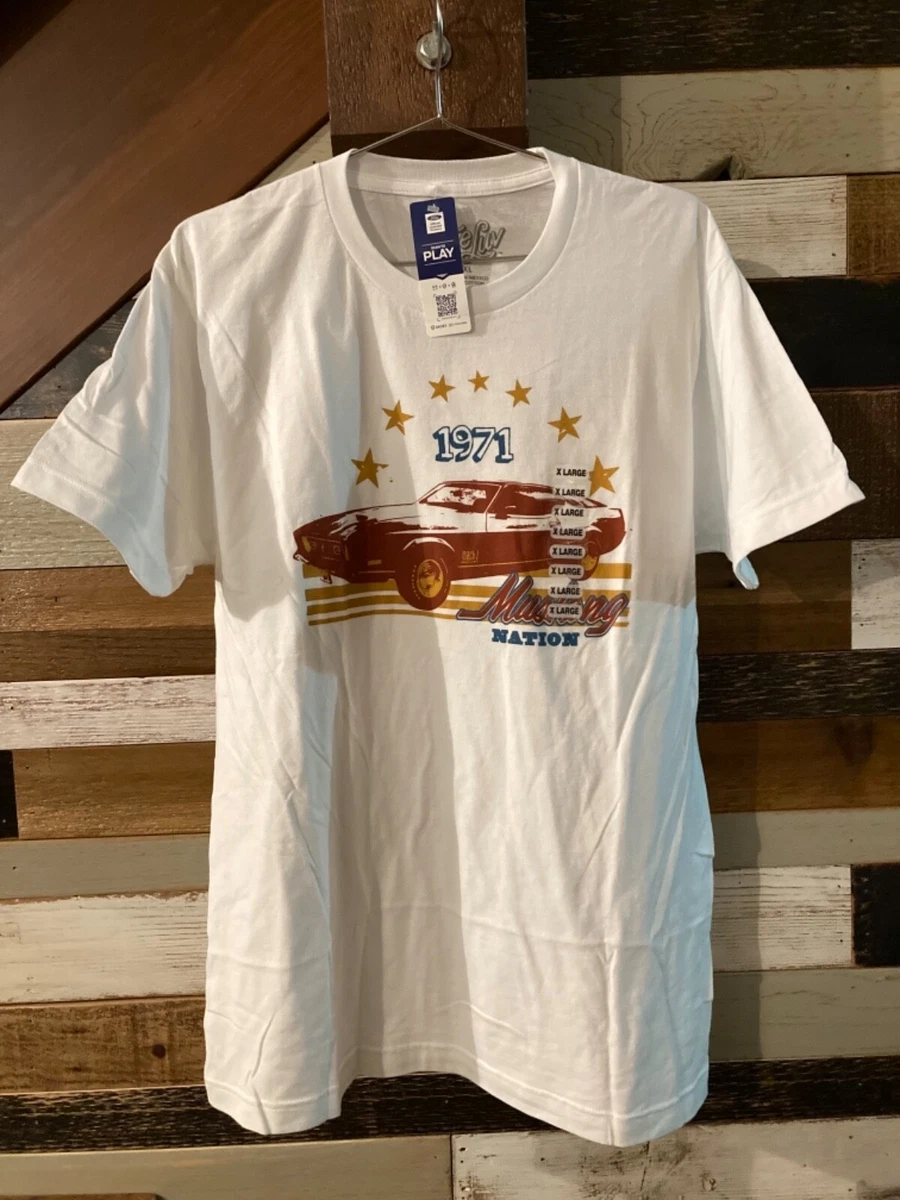 Vintage style Ford Mustang t shirt 71 Mach 1 logo V8 Fastback Racing sz L/XL New