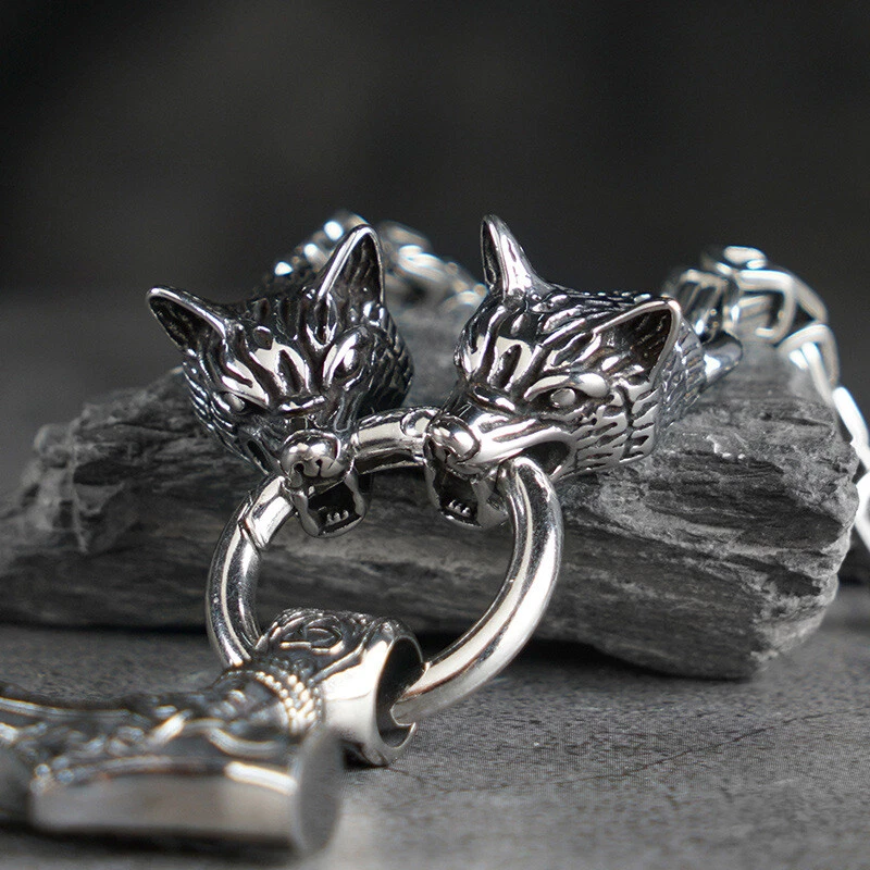 Collar Thor Hammer Wolves acero titanio extra pesado vikingo nórdico gótico 171 g Foto 2 de 4