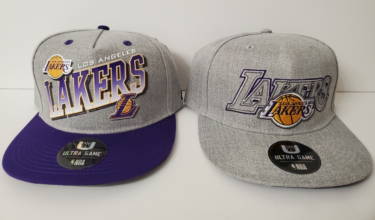 New Los Angeles Lakers NBA Ultra Game Snap Back Cap Lot of 2. Grey 