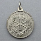 French, Antique Religious Pendant. Pilgrimage Saint Genevieve. Chrisme Chi Rho.