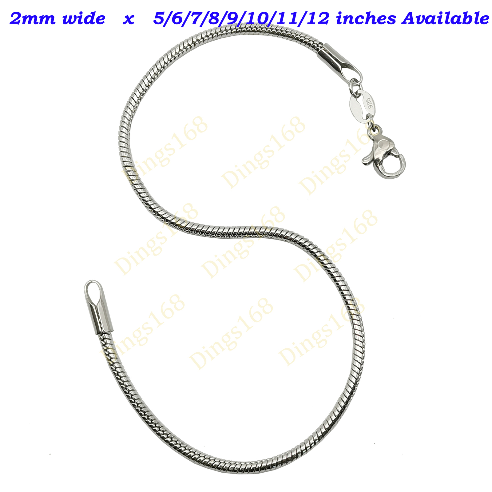 Designer Inspired Real 925 Sterling Silver Snake Chain Bracelet/Anklet 5-12 inch