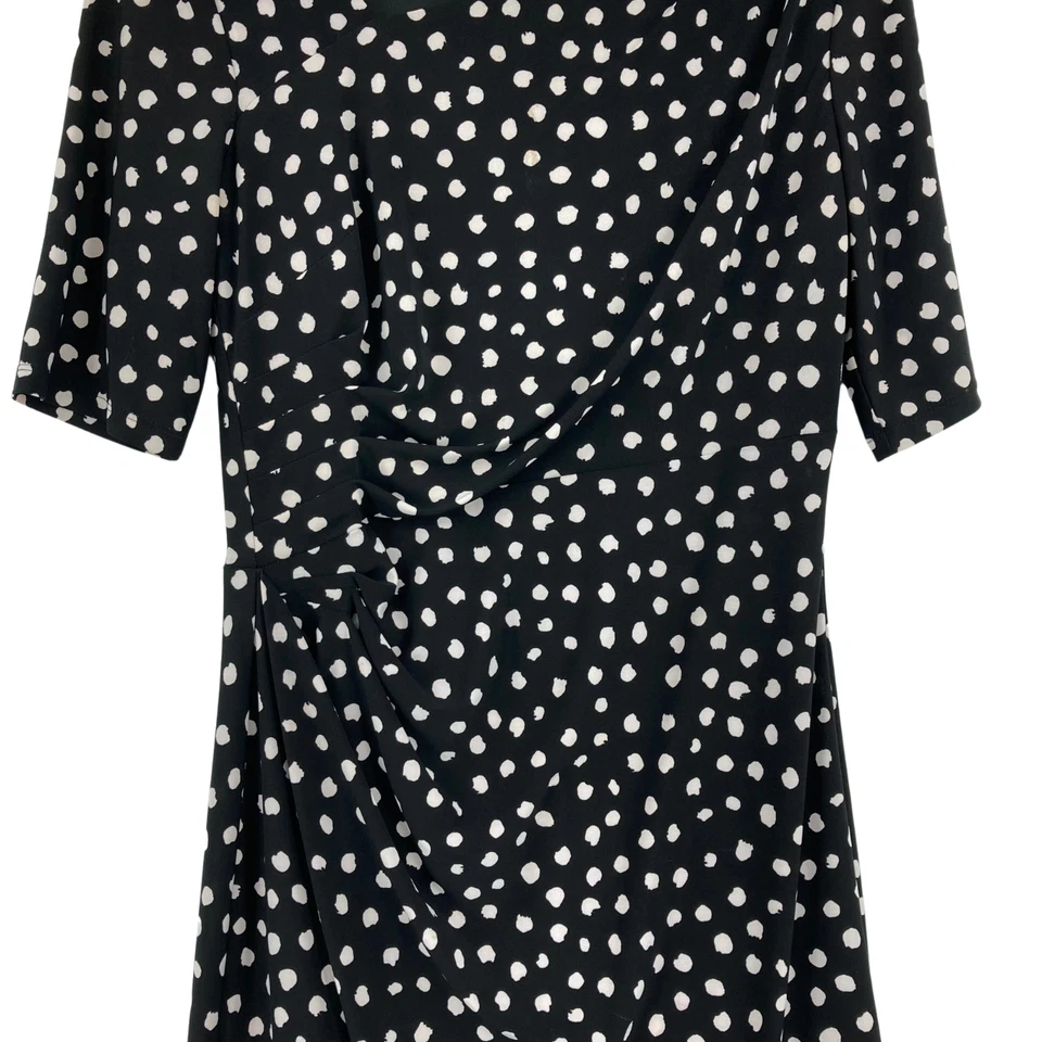 American Living 女式黑色圆点侧褶紧身连衣裙 8 码 — 第 3/4 张图片