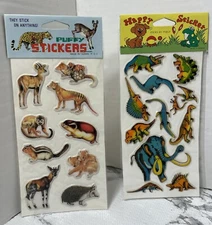 VTG Happy Stickers Puffy Wild Animals/Dinosaur 1980s Sticker Sheet NOS 4 Sheets