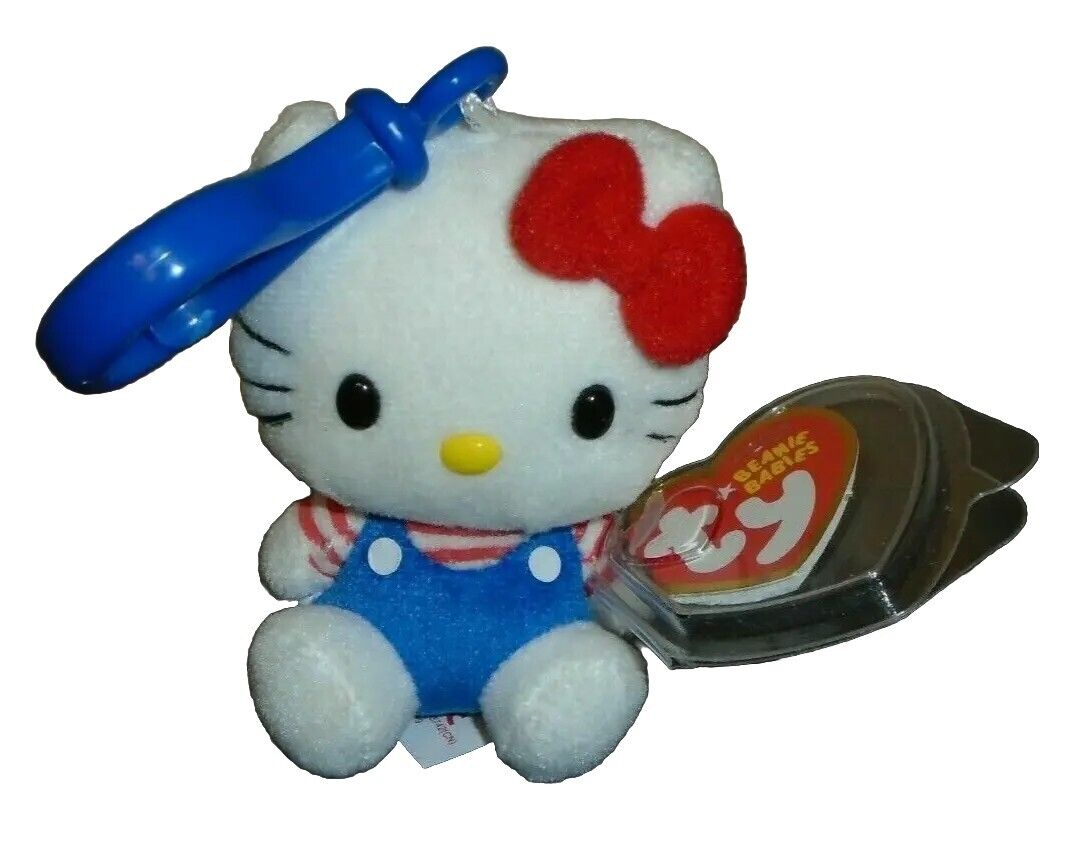 Ty Beanie Baby - HELLO KITTY BLUE OVERALLS (Plastic Key Clip)(3 Inch) MWMTs