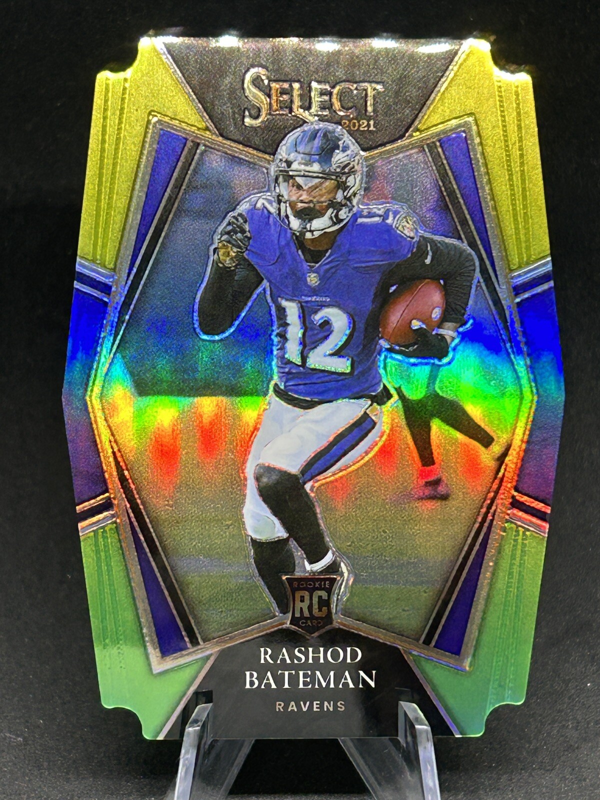 2021 Panini Select Rashod Bateman Yellow Green Die Cut RC Rookie #155 Ravens