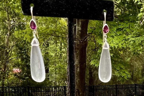 Rhodolite Garnet Rose Quartz Drop Earrings - Picture 3 of 10