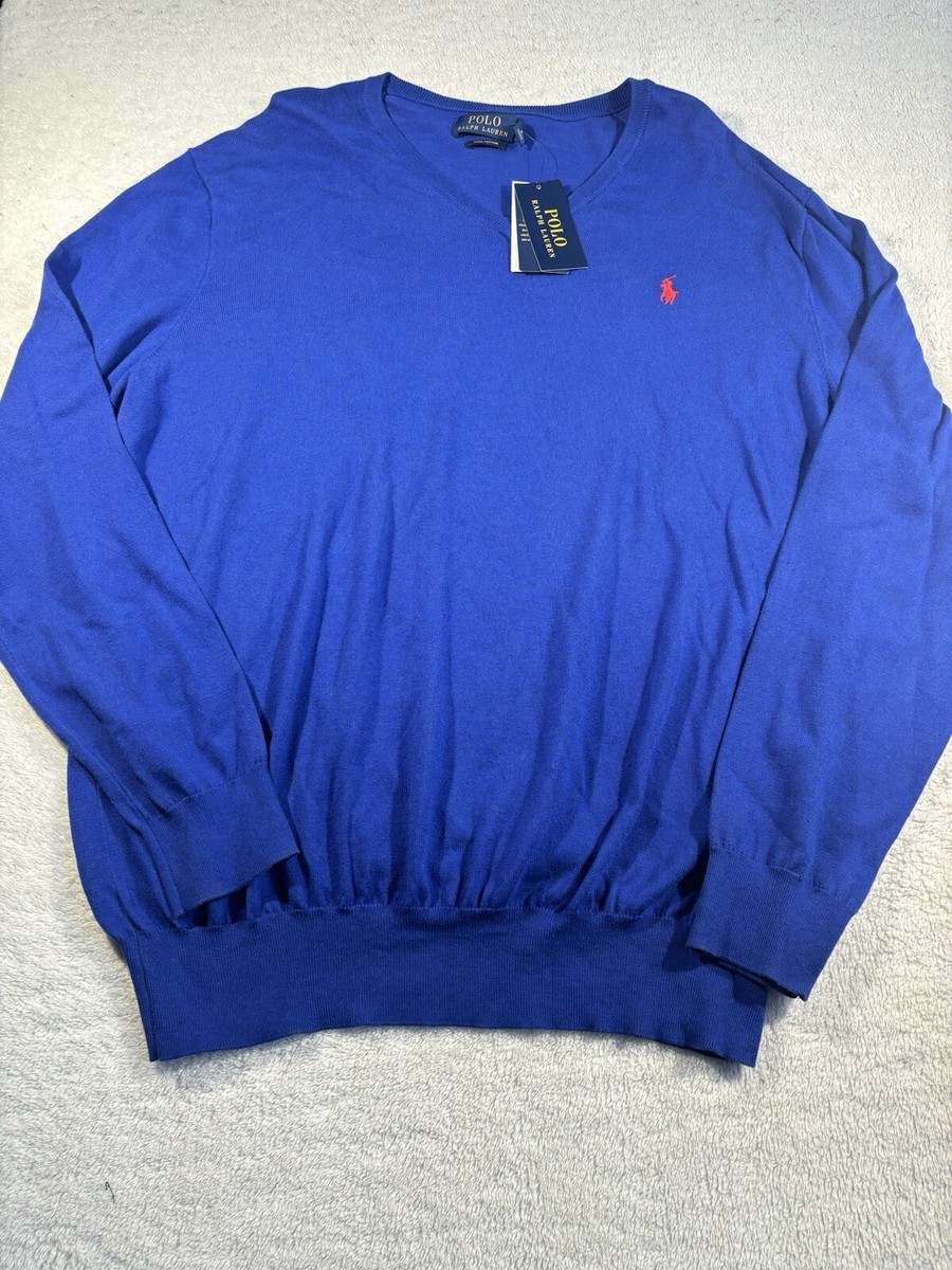 Polo Ralph Lauren Men's XLTG Blue V-Neck Pima Cotton Sweater NWT