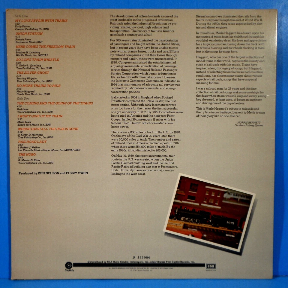 MERLE HAGGARD MY LOVE AFFAIR WITH TRAINS LP 1976 GREAT CONDITION! VG+/VG+!!A - Image 2 of 4