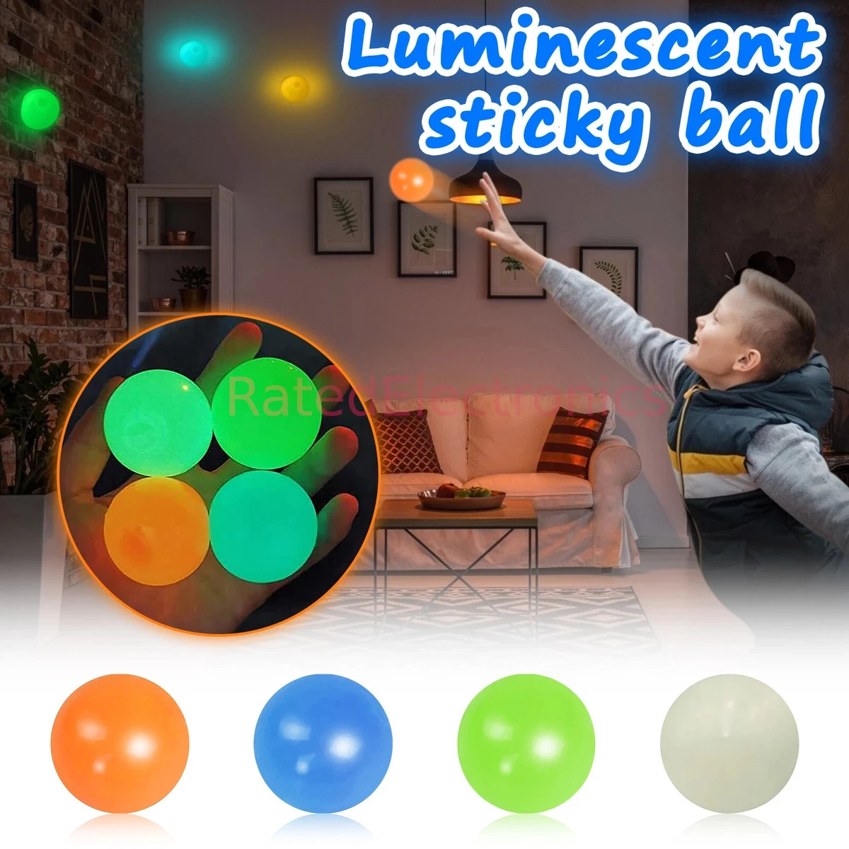 8PCS Glowing Sticky Ceiling Balls Stress Anxiety Relief Fidget Kid