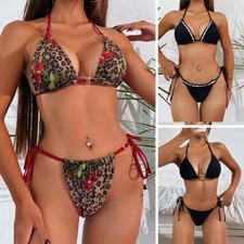 Set sexy bikini push up costume da bagno leopardato costume da bagno donna perizoma laterale