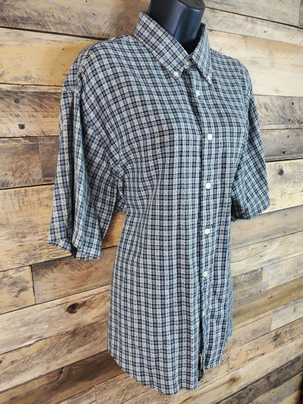 Natural Issue Button Down Large Black White Brown… - image 4