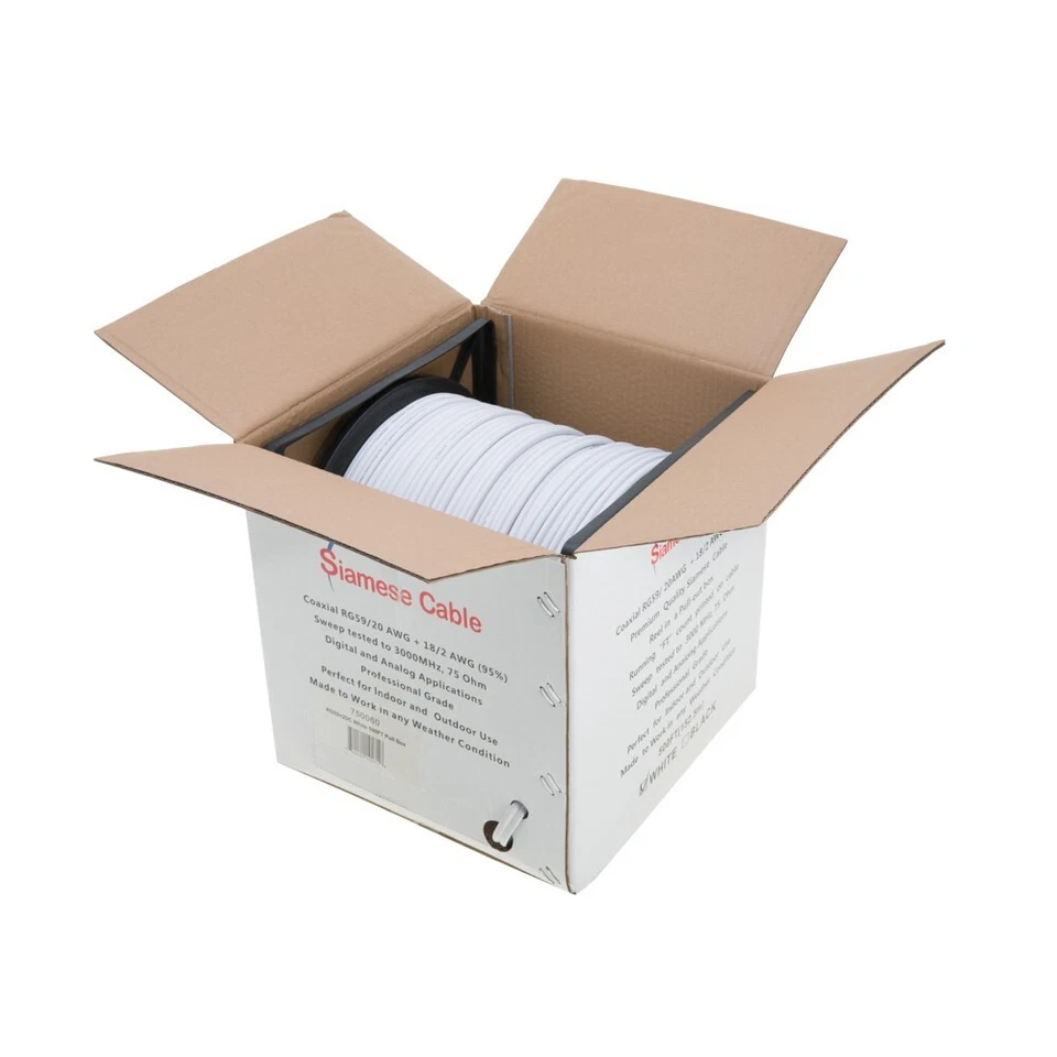 500FT RG59 Siamese Coaxial Cable 18/2 20AWG White - for CCTV & Security Systems - Image 3 of 4