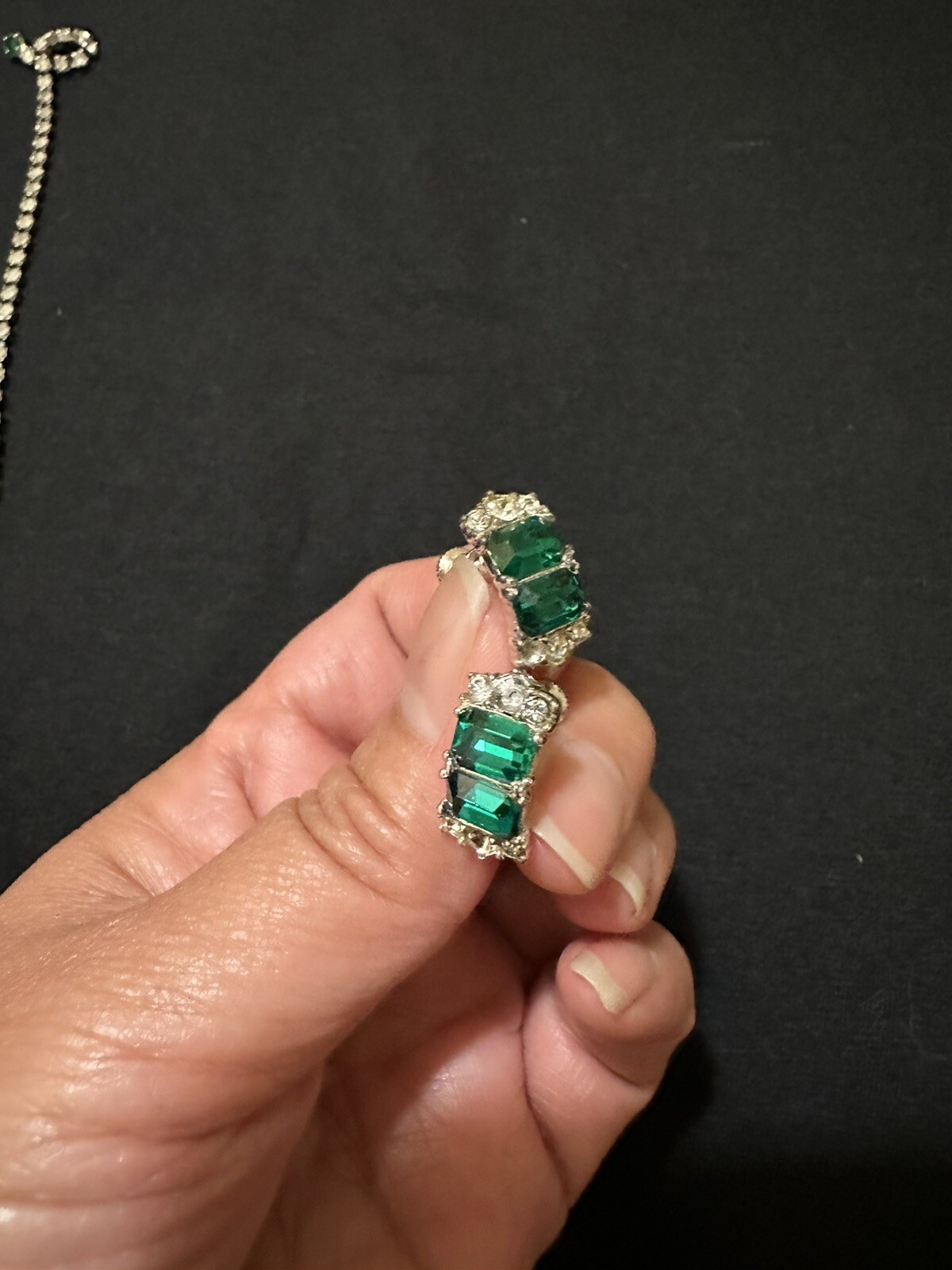 Vintage Green Rhinestone Demi Parure Bogoff - image 5