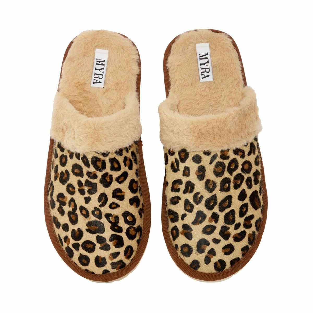Myra Slippers Leopard Print A La MODE Scuff Hairon Leather