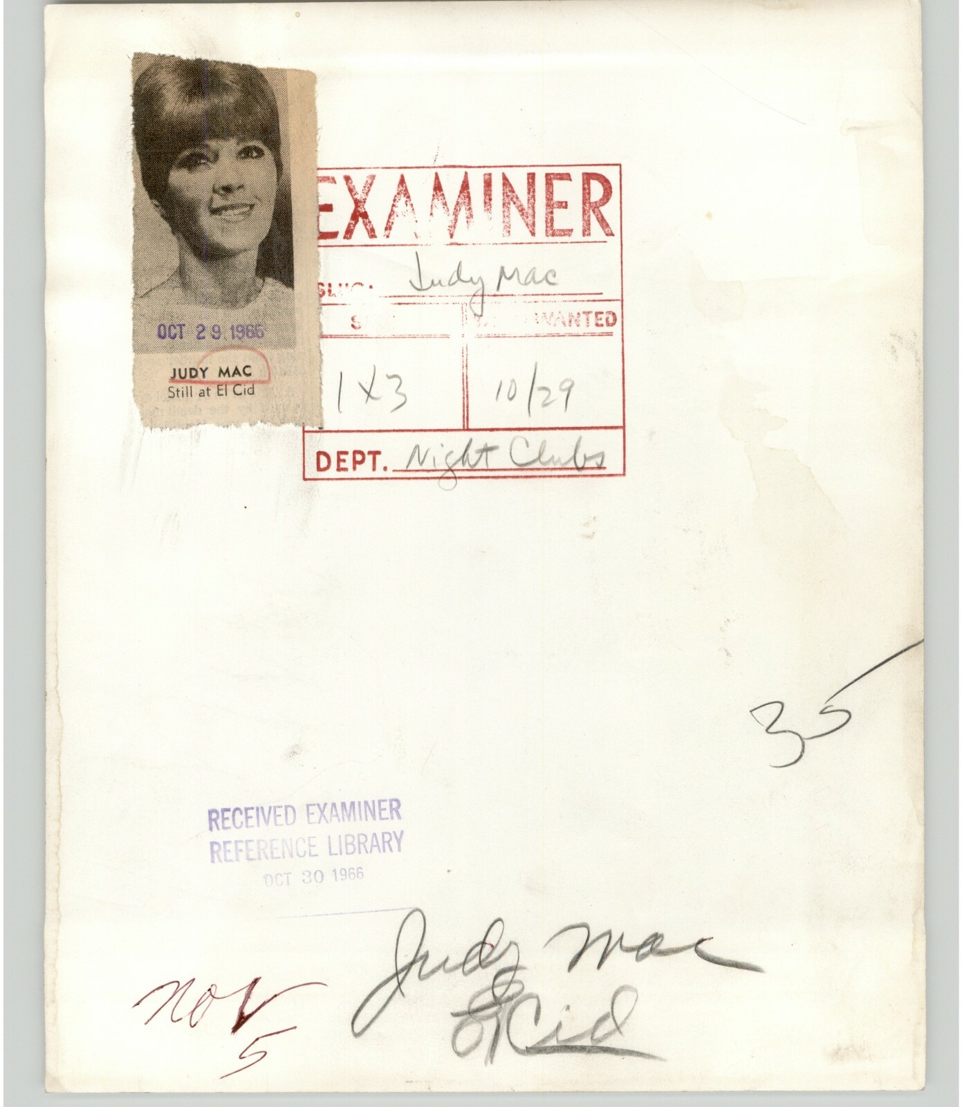 DJ JUDY MAC EL CID in SILVERLAKE LOS ANGELES, CA 1966 Press