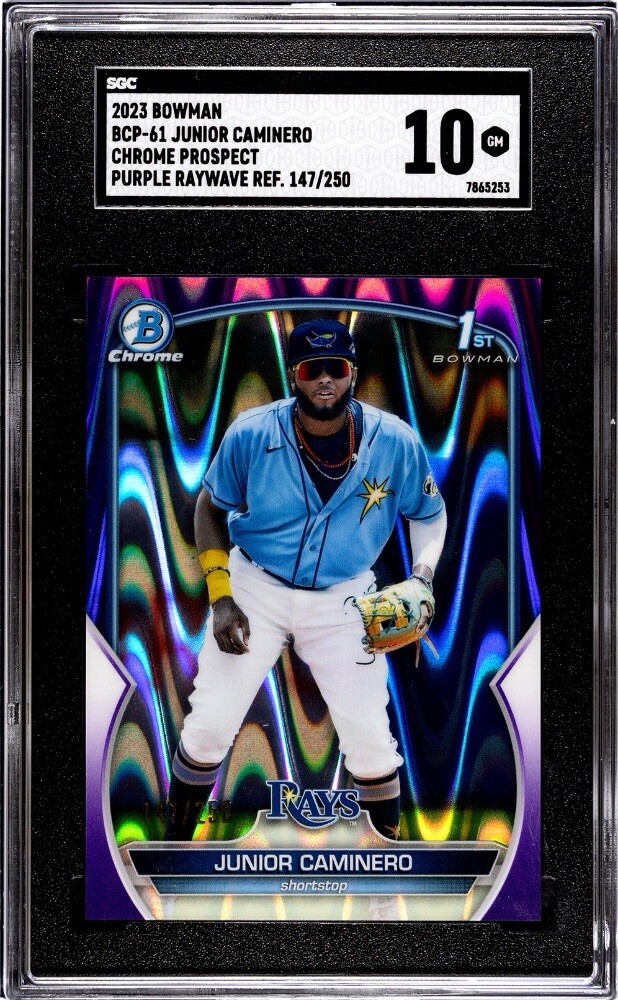 Junior Caminero 2023 Bowman Chrome 1st Purple RayWave 147/250 BCP-61 SGC 10