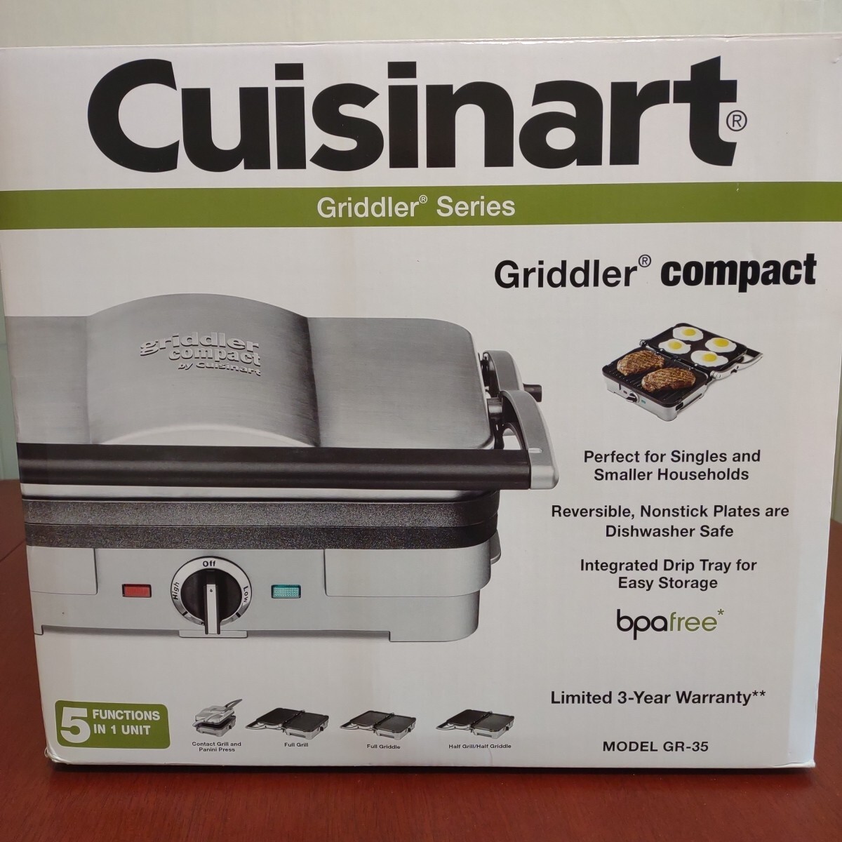 CUISINART 5-1 FUNCTION COUNTER-TOP GRILL PANINI PRESS GRIDDLER COMPACT GR-35 - Main Image