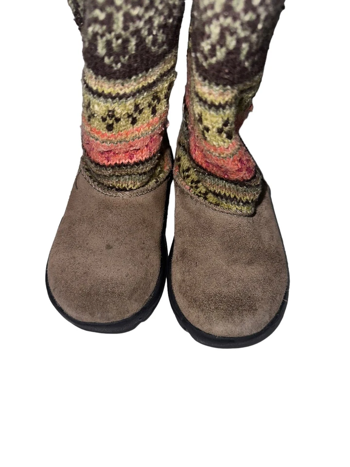 Keen Girls Auburn Flur Knit & Suede Knee High Boots Sz 10 Brown Pink - Image 3 of 4