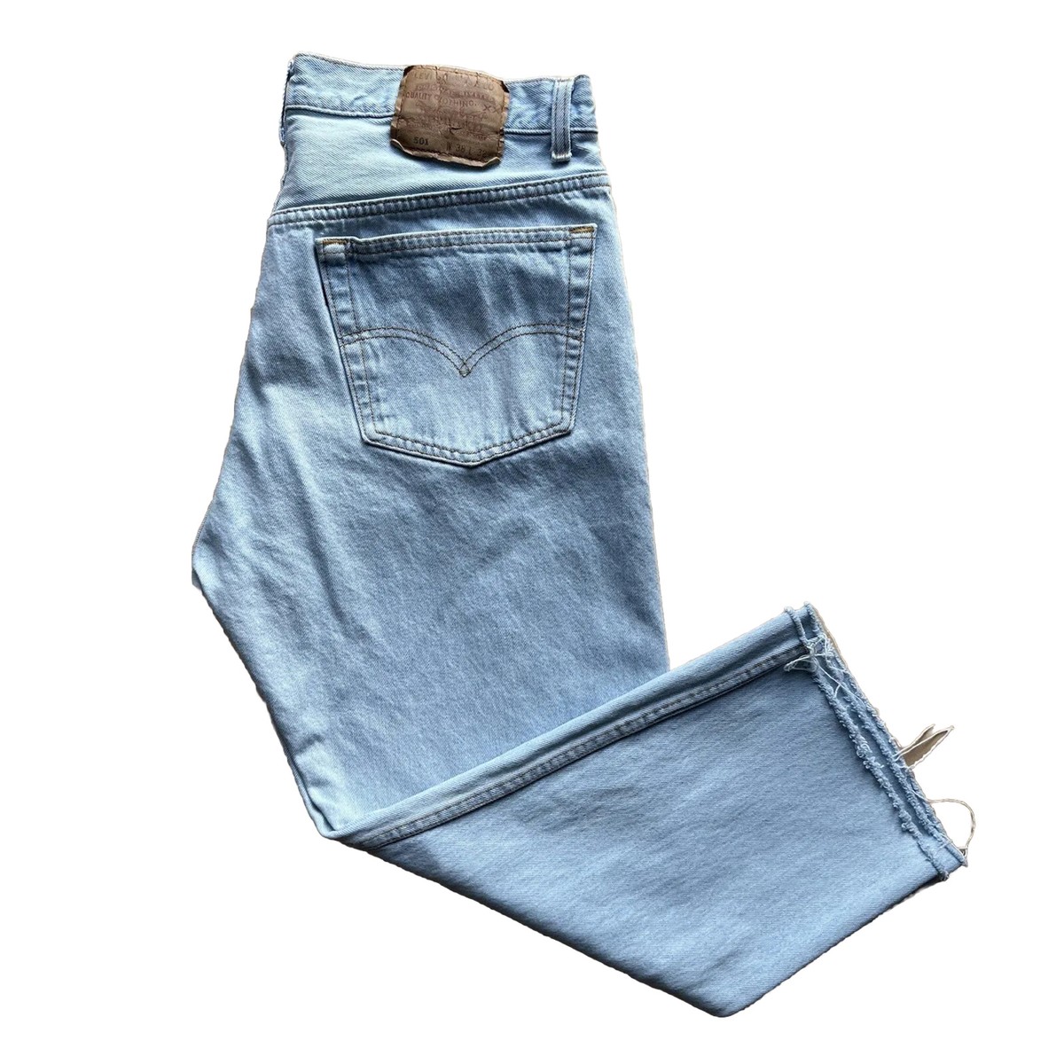 Vintage Levis 501 Jeans 35 Blue Light Wash 90s Denim Made in USA