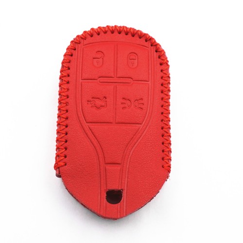 2 Piezas Cuero Rojo Para Maserati Ghibli Quattroporte Levante 4 Botones Llavero Bolso - Imagen 3 de 4