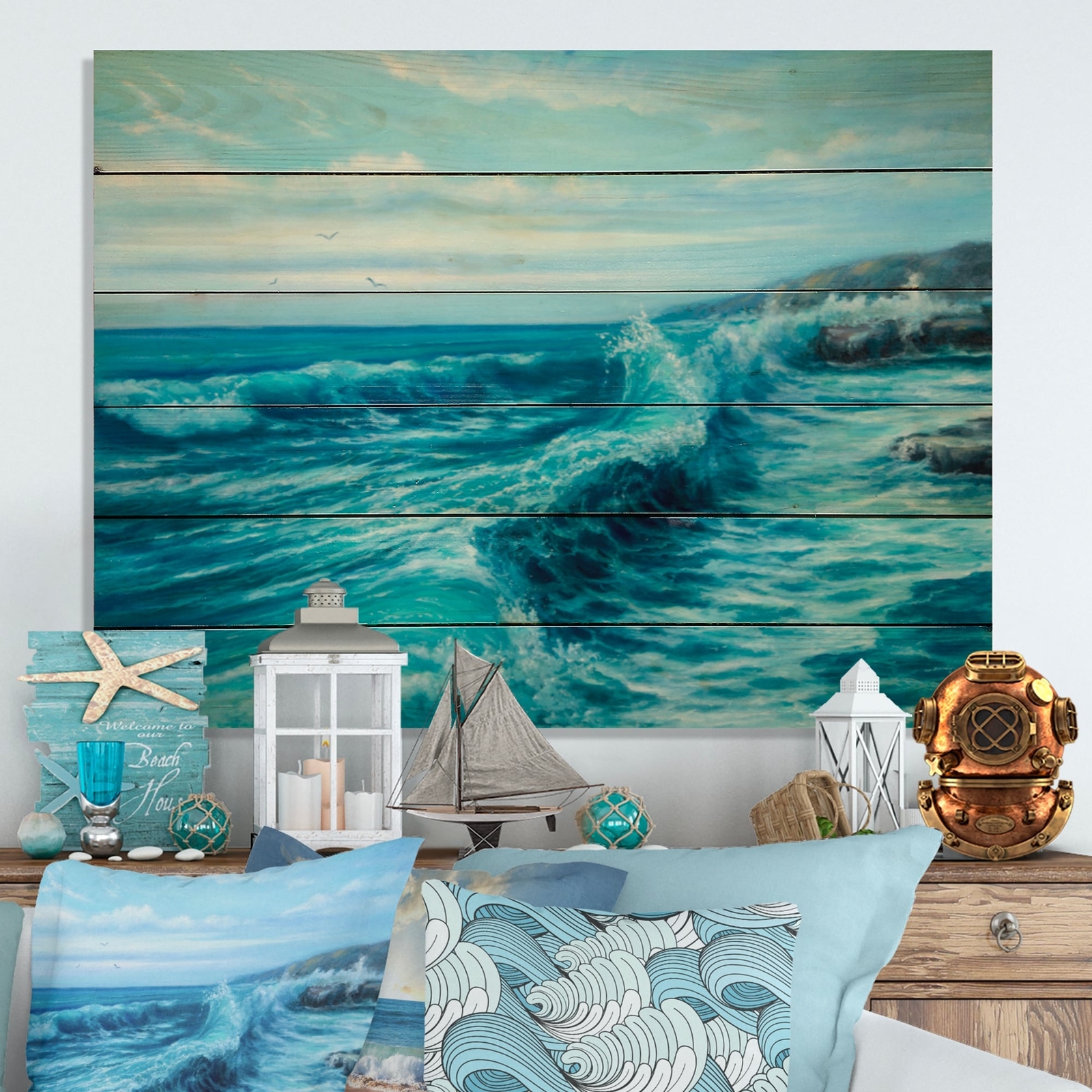 Designart 'Wild Blue Ocean Waves XII' Nautical & Coastal