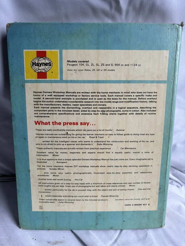 PEUGEOT 104 1973-1979 ALL MODELS PETROL HAYNES WORKSHOP MANUAL 401 USED FREE P&P - Image 2 of 4