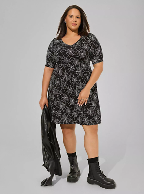 NWT Womens Torrid Black Web Design Mini Super Soft Skater Dress Size 2 2X  18-20 | eBay