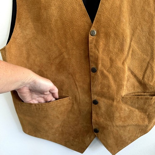 Scully Leather Suede Vest Men's Size Large Brown Snap Front Western Cowboy - Picture 8 of 8