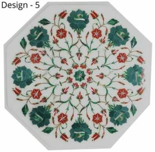 18'' white antique Marble table Top side center pietra Dura inlay room decor ise