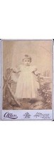 1890s Cabinet Card Photo Young Girl in Puffed Sleeves White Dress Allen Studio