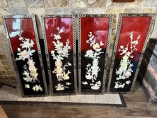 ANTIQUE - VINTAGE CHINESE HAND CARVED MOTHER OF PEARL LARGE WALL PLAQUE PANEL 