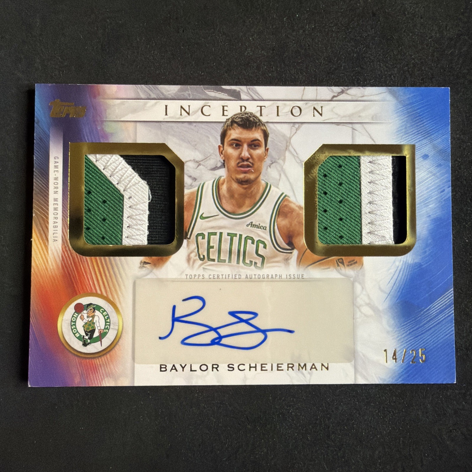 2025-26 Topps Inception Baylor Scheierman Dual Patch Auto Relic /25 Celtics