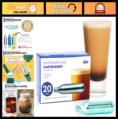 20pcs Nitrogen Cartridges for Nitro Cold Brew Coffee Maker - Non-threaded N2 2g