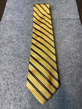 Lands' End - Neck Tie - Yellow Stripe Silk - Repp - Hand Made in USA 100% Silk