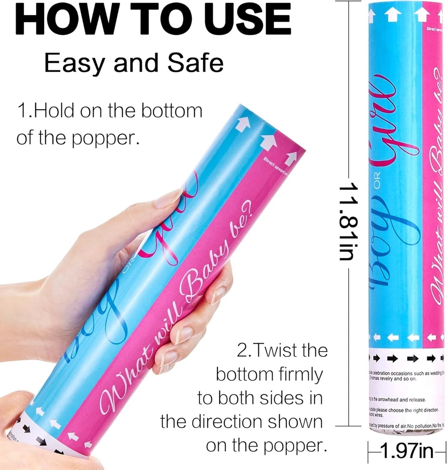 Confetti Cannon Gender Reveal 12 inch Powder Grcannons_2blue2pink - Image 4 of 4