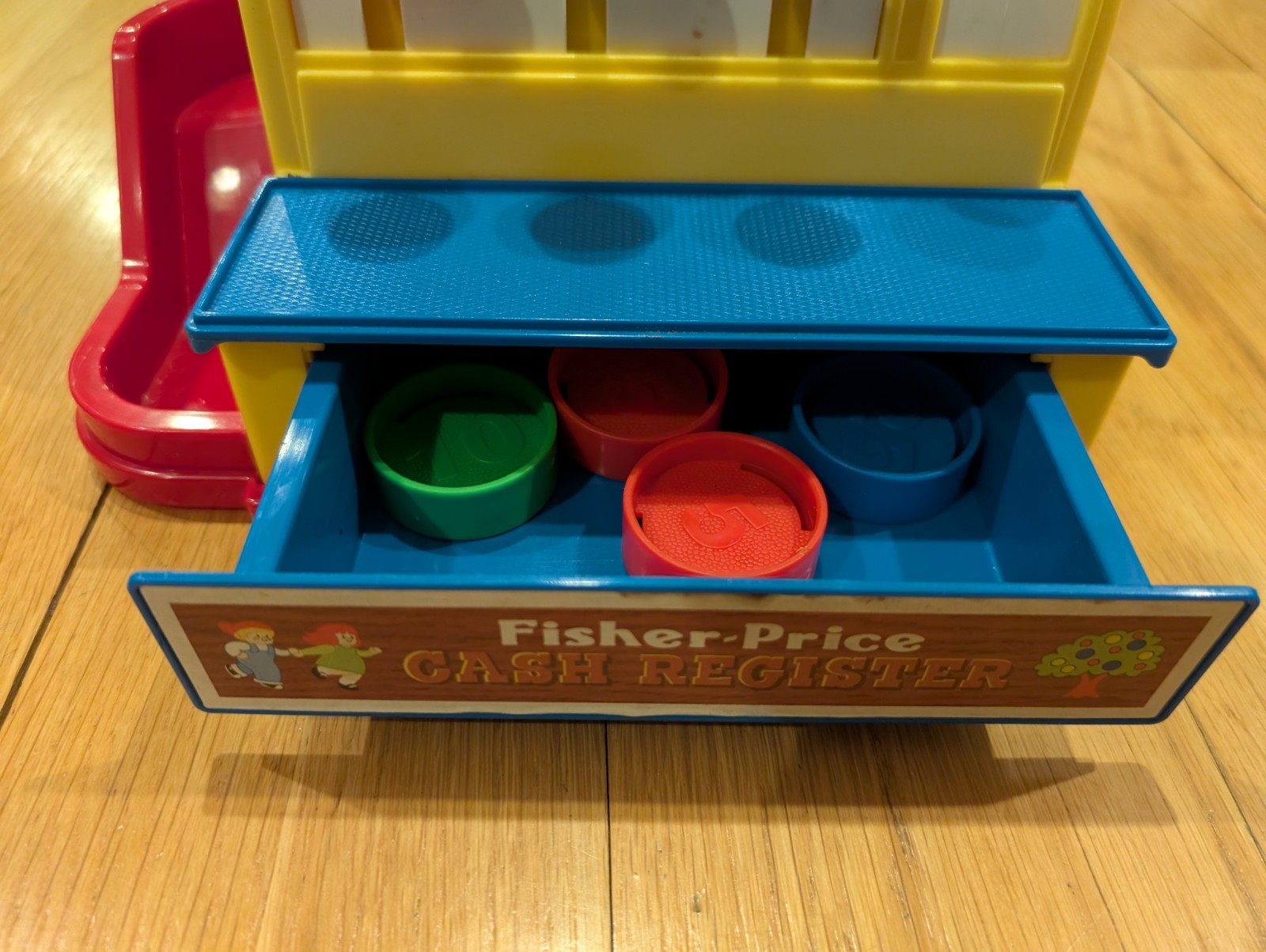 как выглядит Retro 2015 Fisher Price Cash Register with 4 Coins Working Bell Drawer Tested фото