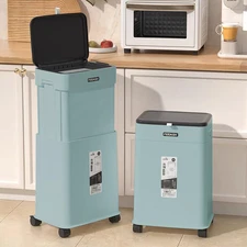 Kitchen Trash Can with Wheels, Adjustable Height 20L/5.3Gal Rolling Garbage Can 