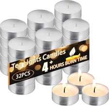 Tea Light Candles 32Pcs, 4 Hour Long time Burning