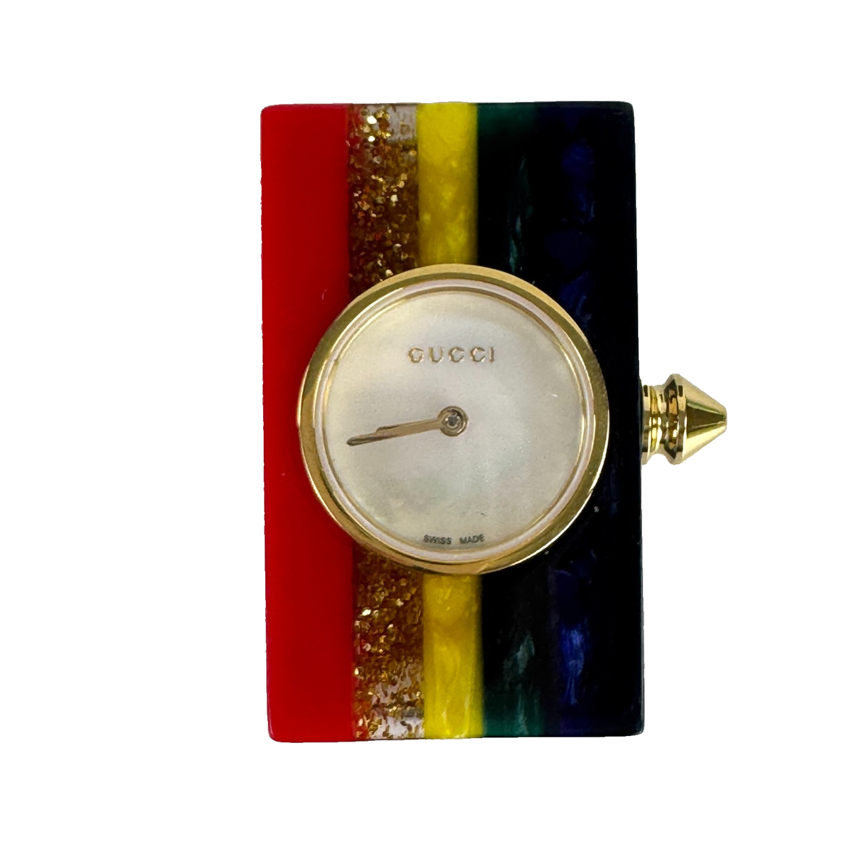 GUCCI カラフルバンド付きデザインウォッチ $910 Gucci Auth Women Vintage Web Rainbow Plexiglass Watch Working